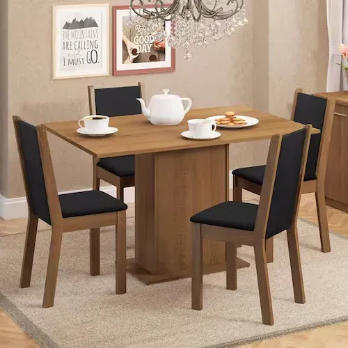 Conjunto Sala De Jantar Madesa Talita Mesa Tampo De Madeira Com 4 Cadeiras - Marrom